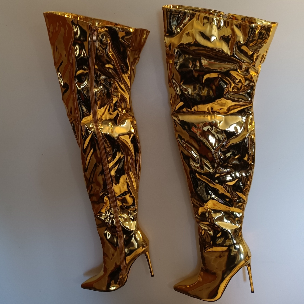 Only Makers gold metallic Thigh high boots